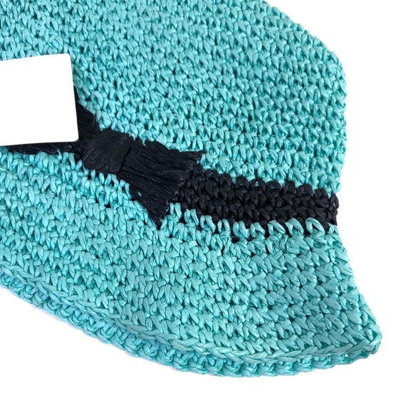 Kate Spade NY Hats Off Pack It Up Blue Paper Crochet Summer Bow Fedora Hat NWT main image 6